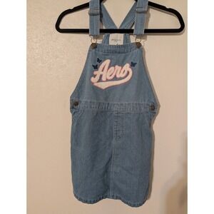 Aeropostale Kids Denim Overall Dress Light Wash Chenille Aero Patch Blue Size M